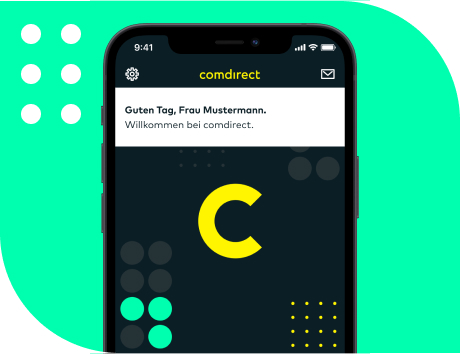 Es ist ein Handyscreen mit der Startseite der comdirect App zu sehen. 