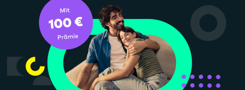 Ein Mann legt den Arm um seine Partnerin. Hinweis: Mit 100 Euro Pr&auml;mie.