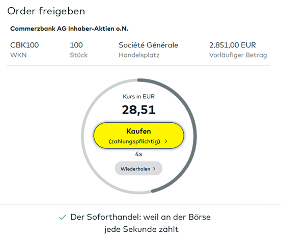 Beispielhafte Darstellung der Orderfreigabe