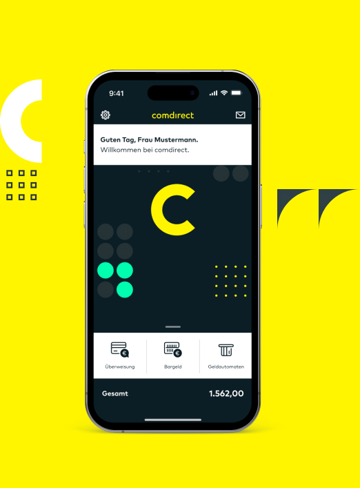 Willkommens-Screen der comdirect App auf einem Smartphone