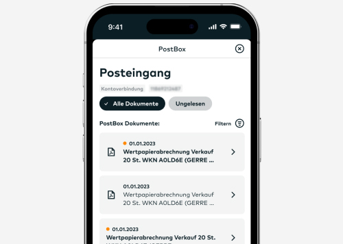 Screen des Posteingangs der comdirect App