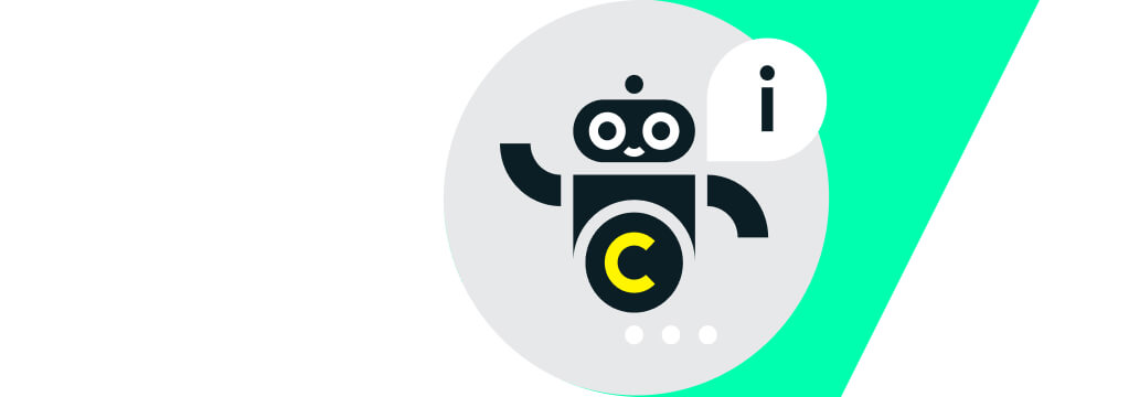 Ein grafisch-stilisierter Roboter winkt dem Betrachter fröhlich zu.