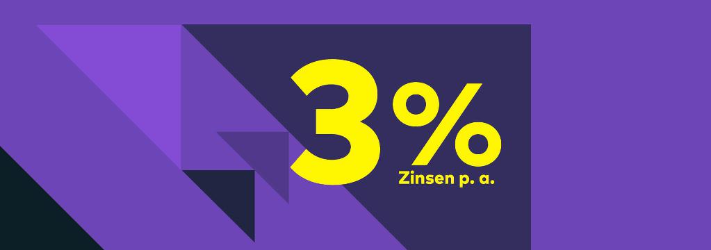 Das Bild zeigt 3 % Zinsen p. a. mit einem St&ouml;rer „Mit 100 Euro Pr&auml;mie“