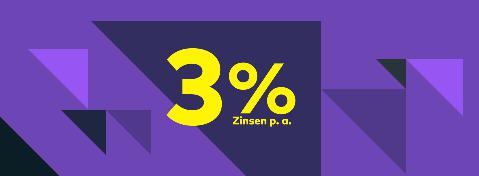 Das Bild zeigt 3 % Zinsen p. a. mit einem St&ouml;rer „Mit 100 Euro Pr&auml;mie“